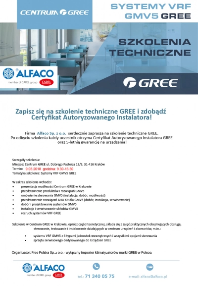Szkolenie GREE z Certyfikatem Autoryzowanego Instalatora | ALFACO