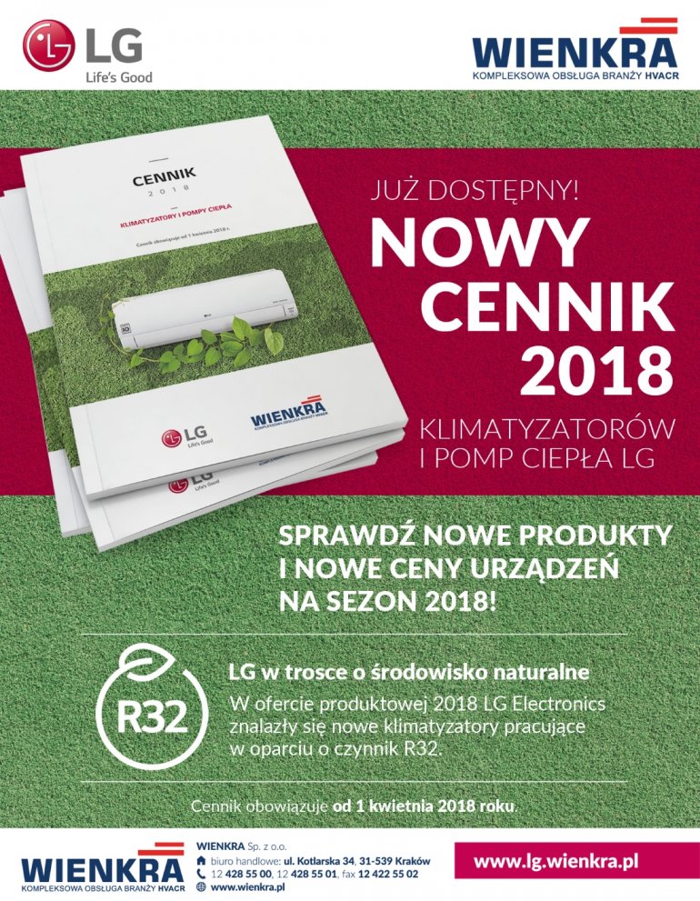 WIENKRA nowy cennik klimatyzatorów i pomp ciepła LG 2018