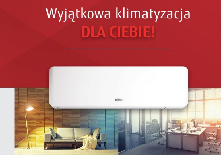 FUJITSU „Wyjątkowa klimatyzacja DLA CIEBIE”, przedstawiająca przekrój urządzeń klimatyzacyjnych typu split marki FUJITSU.