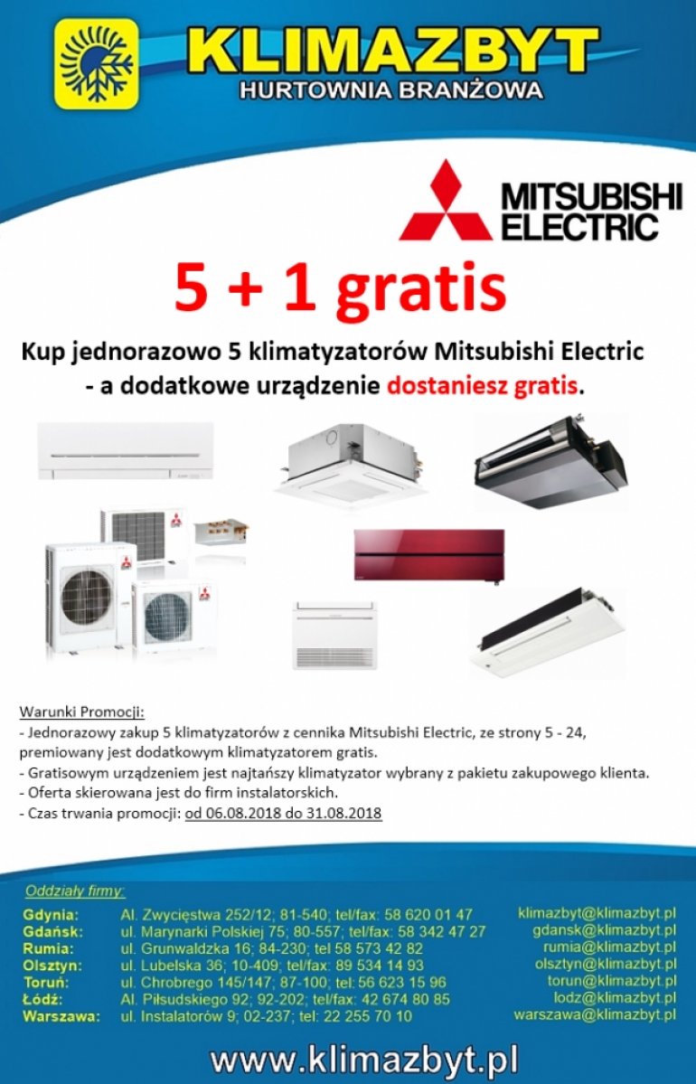 Klimatyzatory Mitsubishi Electric w promocji 5+1 gratis