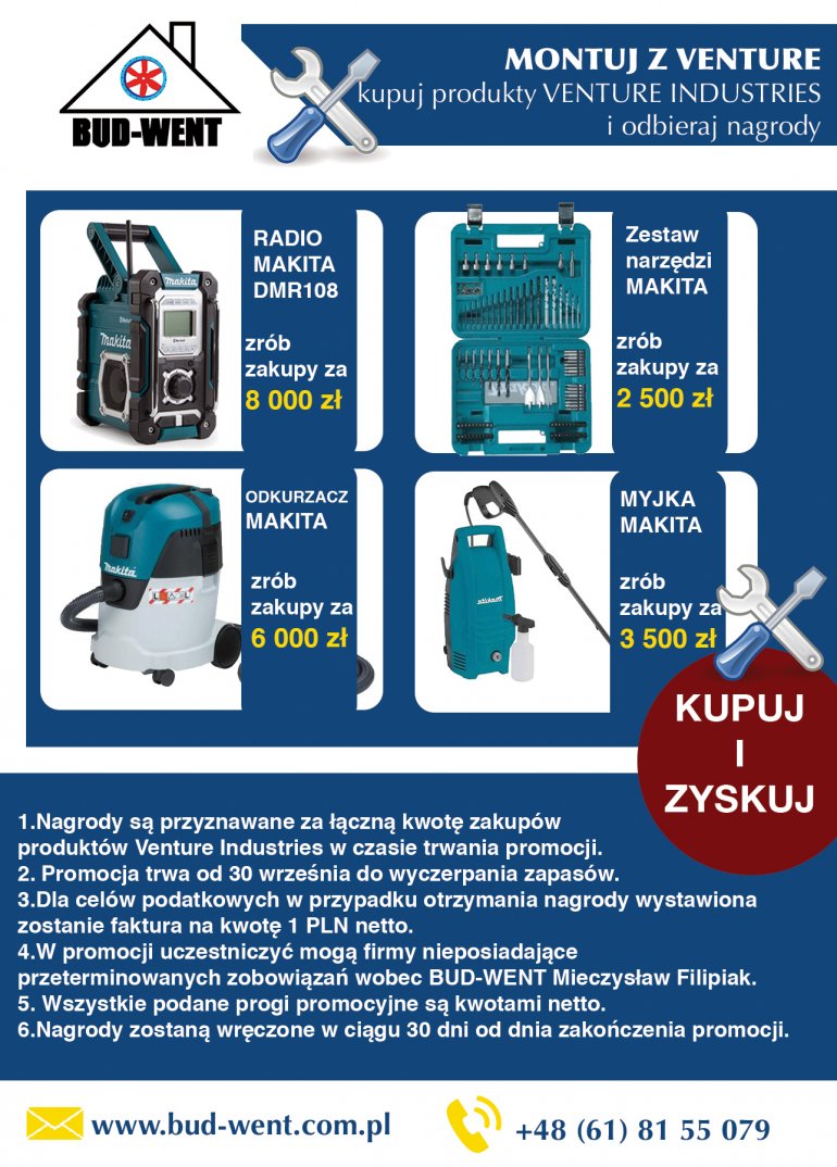 Tylko teraz kupując produkty Venture Industries w BUD-WENT możesz wygrać !