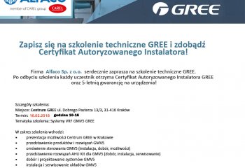 Bezpłatne szkolenie z zakresu montażu systemów Gree GMV 16.02 | Alfaco