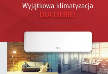 FUJITSU „Wyjątkowa klimatyzacja DLA CIEBIE”, przedstawiająca przekrój urządzeń klimatyzacyjnych typu split marki FUJITSU.