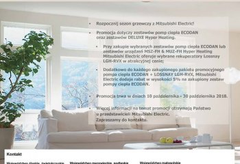 Kup zestawa pomp ciepła ECODAN lub urządzeń serii M-HYPER HEATING i skorzystaj z atrakcyjnej oferty na rekuperatory LOSSNAY