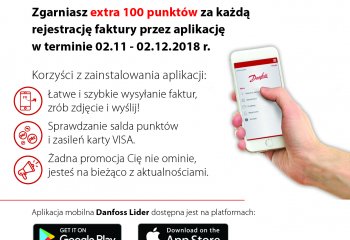 100 punktów w programie DANFOSS LIDER za rejestrację faktury VAT przez aplikację mobilną
