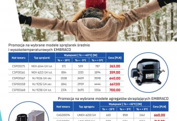Promocja na wybrane modele sprężarek i agregatów Embraco