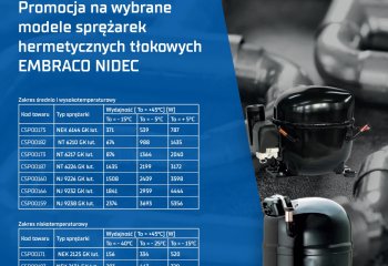 Promocja na wybrane modele sprężarek hermetycznych tłokowych EMBRACO NIDEC
