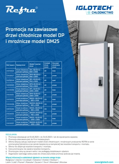Promocja na zawiasowe drzwi chłodnicze model DP i mroźnicze model DM25