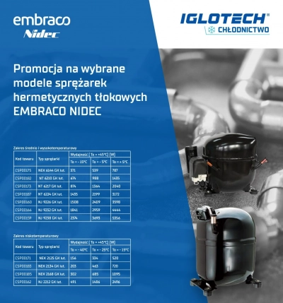 Promocja na wybrane modele sprężarek hermetycznych tłokowych EMBRACO NIDEC