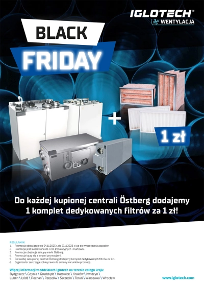 Do każdej kupionej centrali Östberg dodajemy 1 komplet dedykowanych filtrów za 1 zł! Iglotech Black Friday 2023