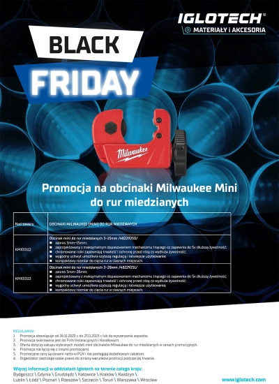 Promocja na obcinaki Milwaukee Mini do rur miedzianych. Iglotech Black Friday 2023