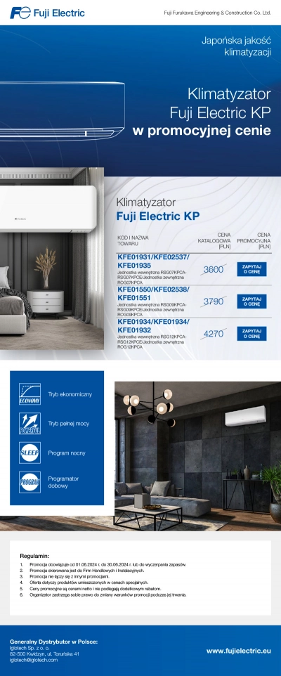 Klimatyzator Fuji Electric KP w promocyjnej cenie