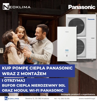 Kup pompę ciepła Panasonic wraz z montażem i otrzymaj bufor ciepła nierdzewny 90l oraz moduł Wi-Fi Panasonic za 2zł