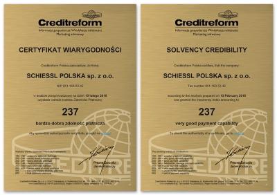 Schiessl z Certyfikatem Wiarygodności Creditreform