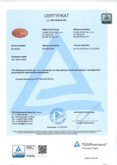 TÜV Rheinland – inspekcja miejsca produkcji | Clima Gold
