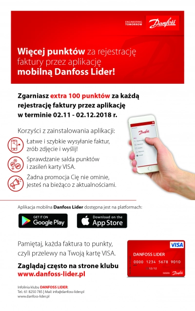 100 punktów w programie DANFOSS LIDER za rejestrację faktury VAT przez aplikację mobilną