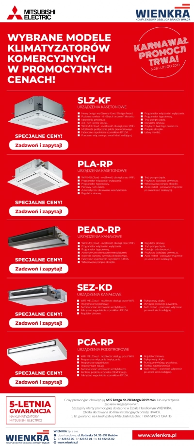 Wybrane modele klimatyzatorów komercyjnych w promocyjnych cenach | WIENKRA