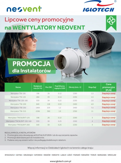 Lipcowe ceny promocyjne na wentylatory Neovent! | Iglotech - lipiec 2019