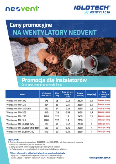 Ceny promocyjne na wentylatory Neovent! | listopad 2019 | Iglotech