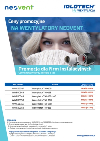 Ceny promocyjne na wentylatory Neovent | styczeń 2020 | Iglotech