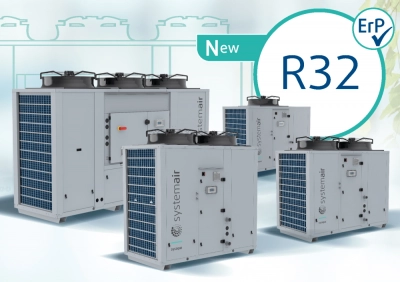 SYSAQUA R32 - szeroka gama agregatów wody lodowej chłodzonych powietrzem z pompą ciepła