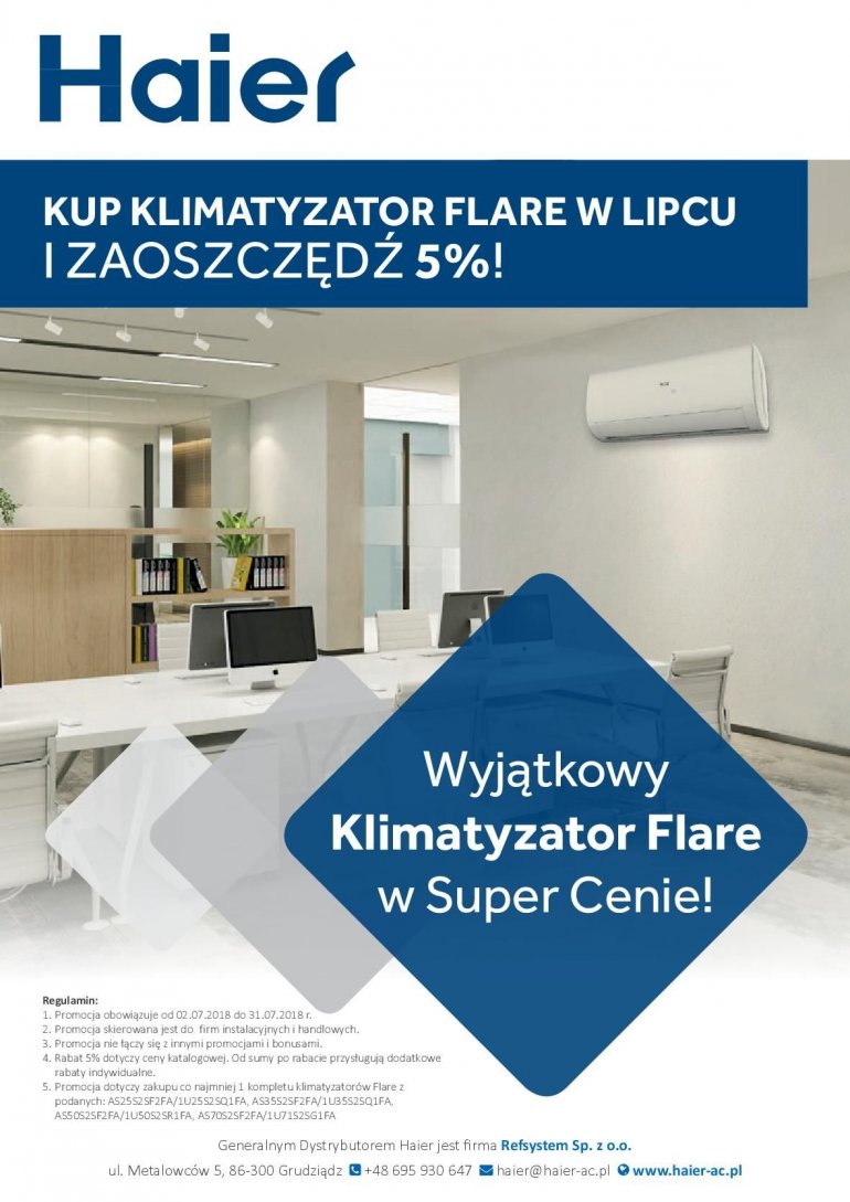 Haier Promocja | Kup klimatyzator FLARE w lipcu i zaoszczędź 5%