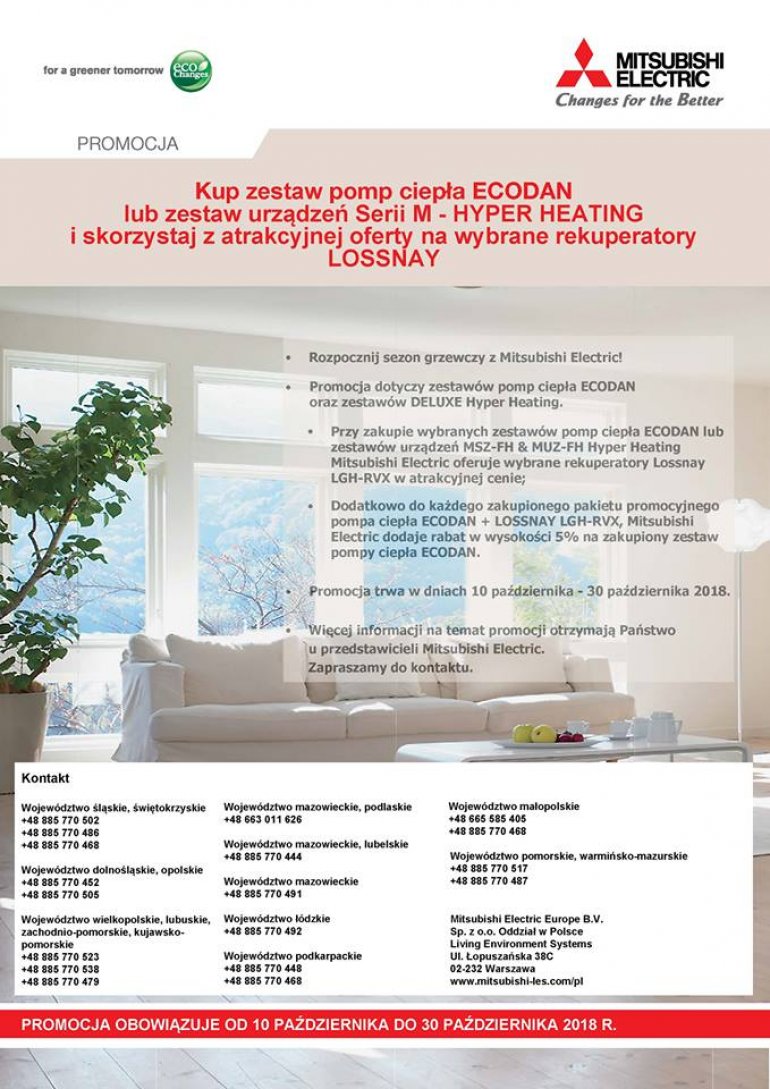 Kup zestawa pomp ciepła ECODAN lub urządzeń serii M-HYPER HEATING i skorzystaj z atrakcyjnej oferty na rekuperatory LOSSNAY