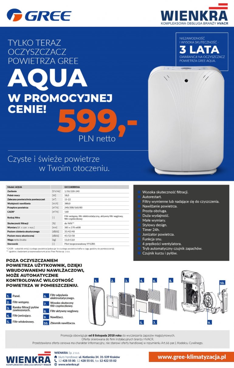 Oczyszczacze powietrza GREE AQUA w promocyjnej cenie | WIENKRA