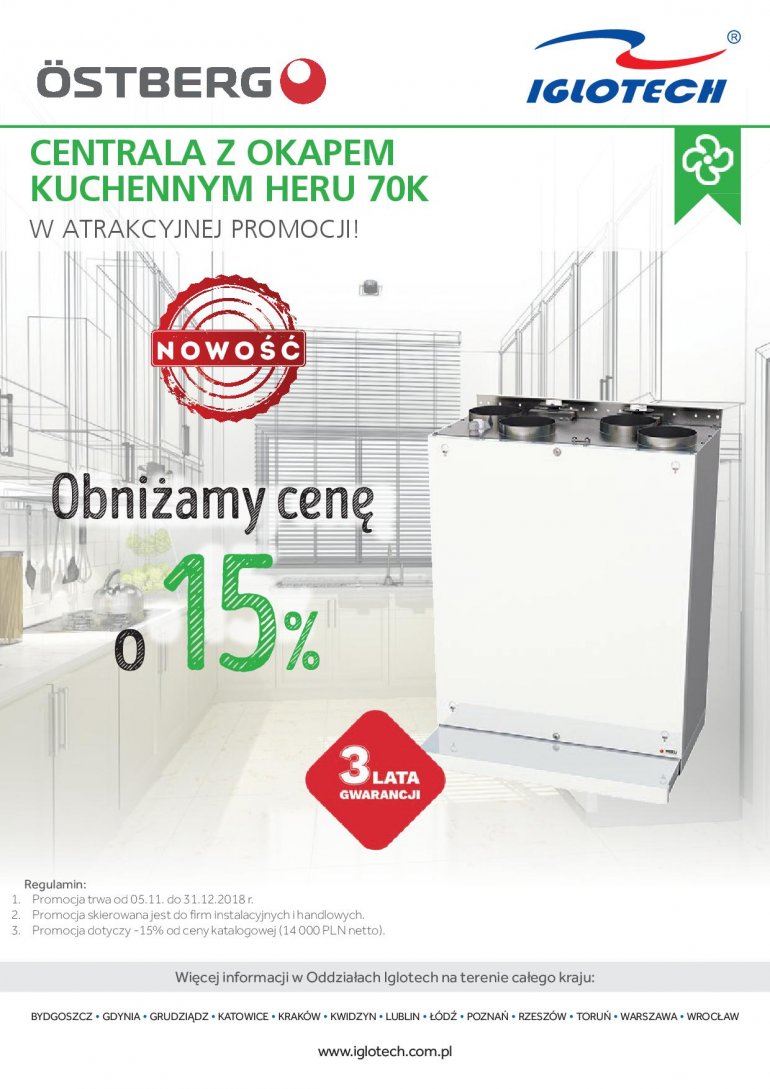 15% mniej za centralę wentylacyjną z okapem kuchennym HERU 70K
