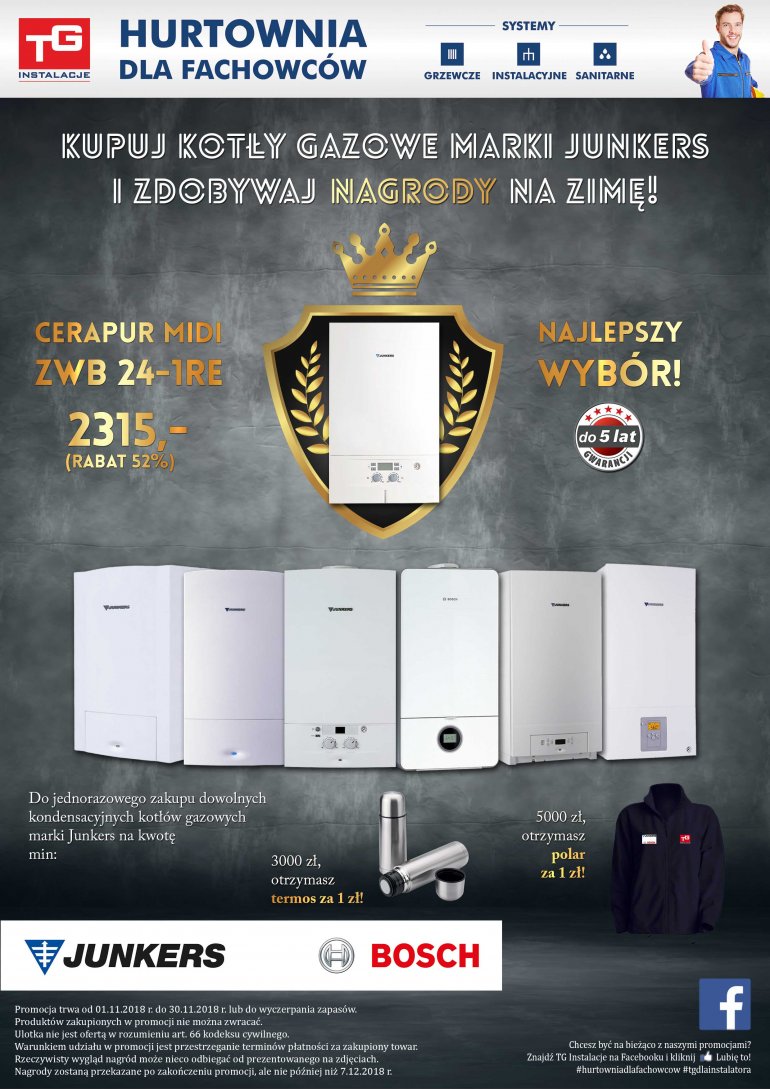 Promocja kotłów gazowych Junkers w TG Instalacje