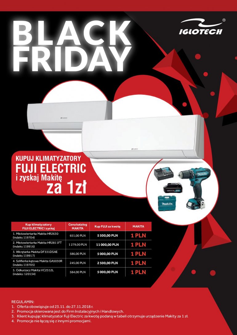 Kupuj klimatyzatory Fuji Electric i zyskaj Makitę za złotówkę | Black Friday | Iglotech
