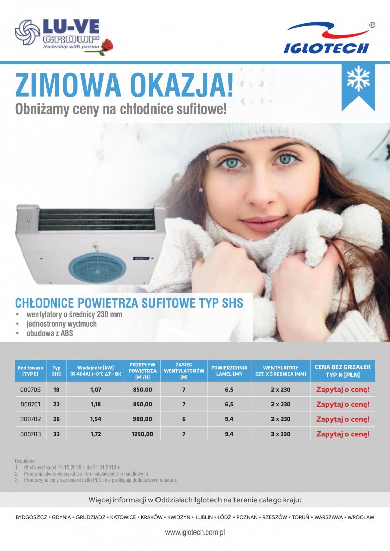 Zimowa okazja - Iglotech obniża ceny na chłodnice sufitowe SHS