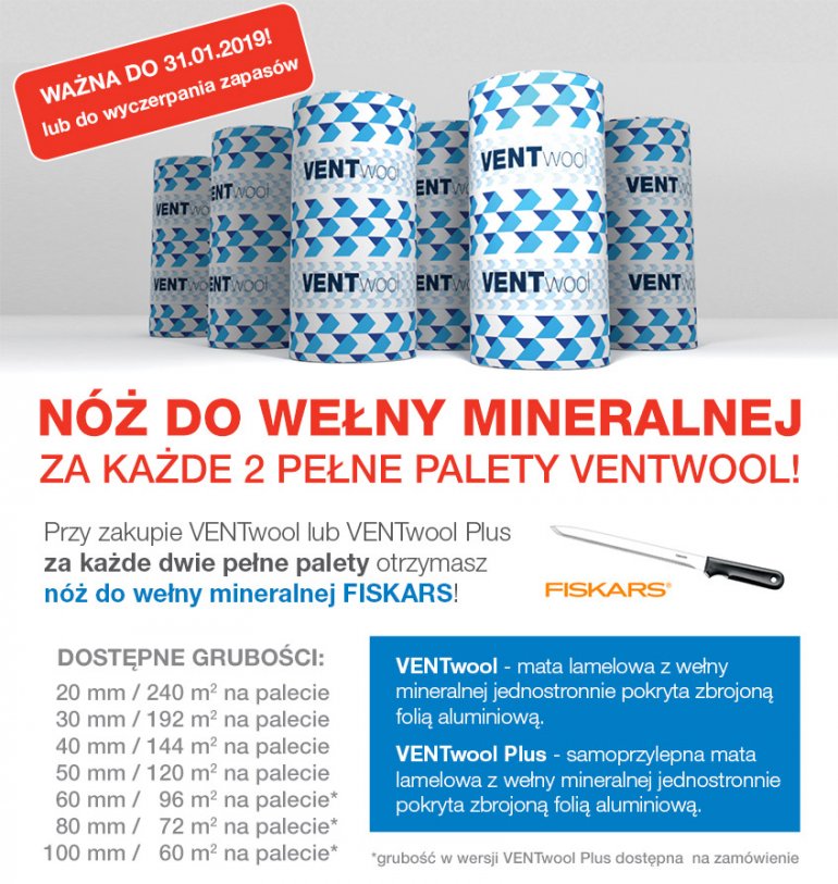 Noż do wełny mineralnej za każde 2 pełne palety VENTWOOL | Lindab