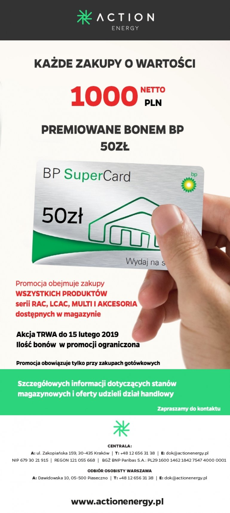 Action Energy premuje każde zakupy o wartości 1000 PLN bonem BP