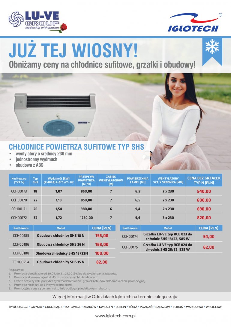Niższe ceny na chłodnice sufitowe, grzałki i obudowy | Iglotech