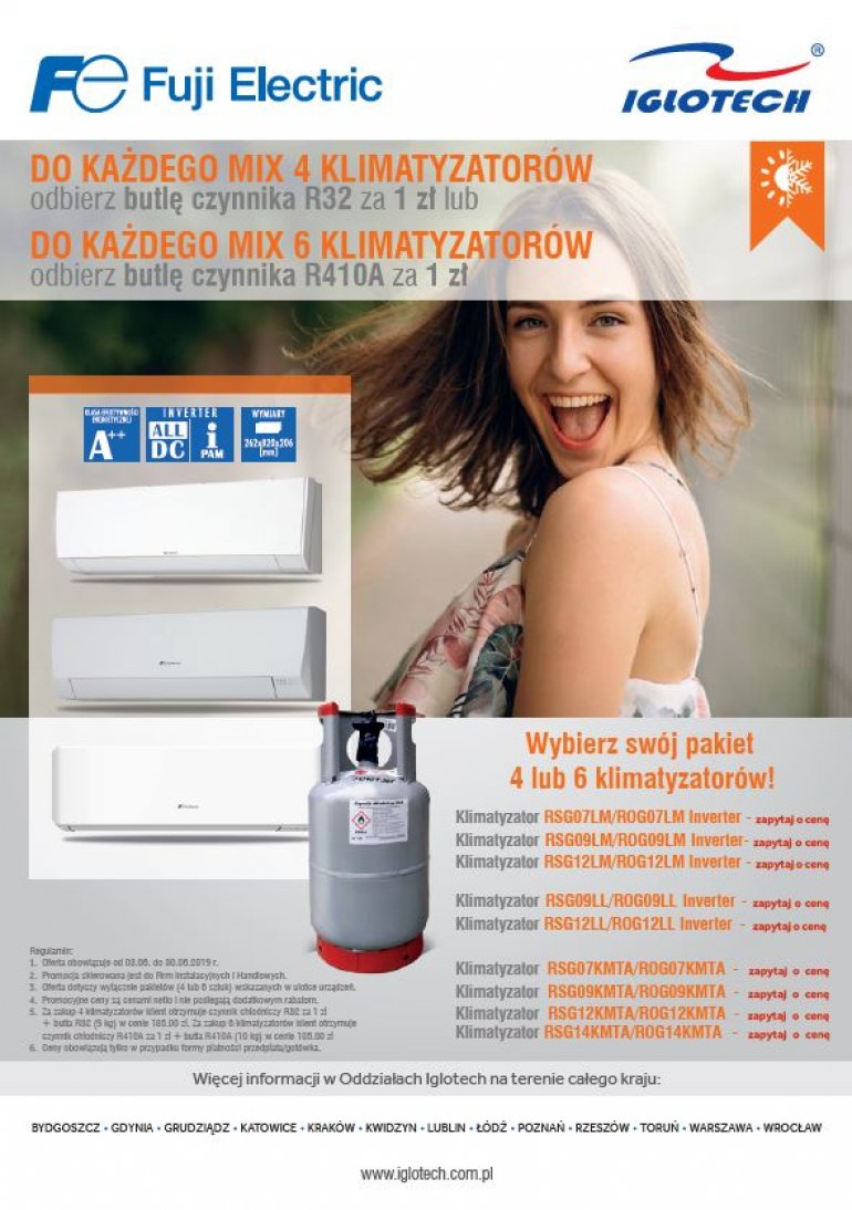 Wybierz pakiet klimatyzatorów i otrzymaj butlę czynnika za 1 zł - czerwiec 2019 Iglotech