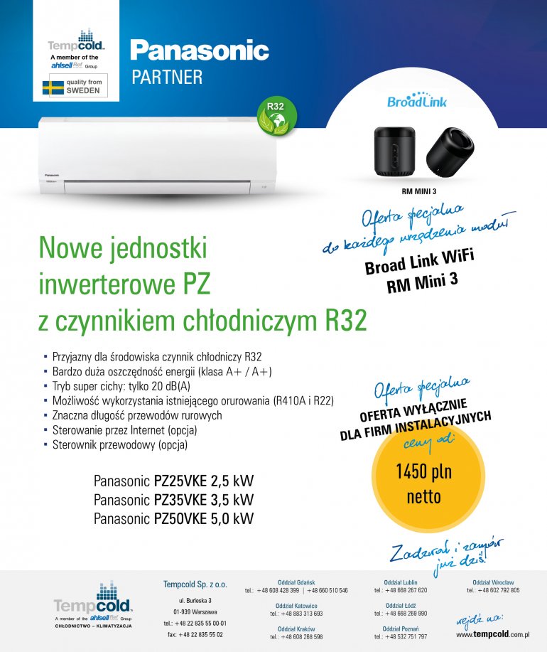 Nowe jednostki inwerterowe Panasonic PZ z czynnikiem chłodniczym R32