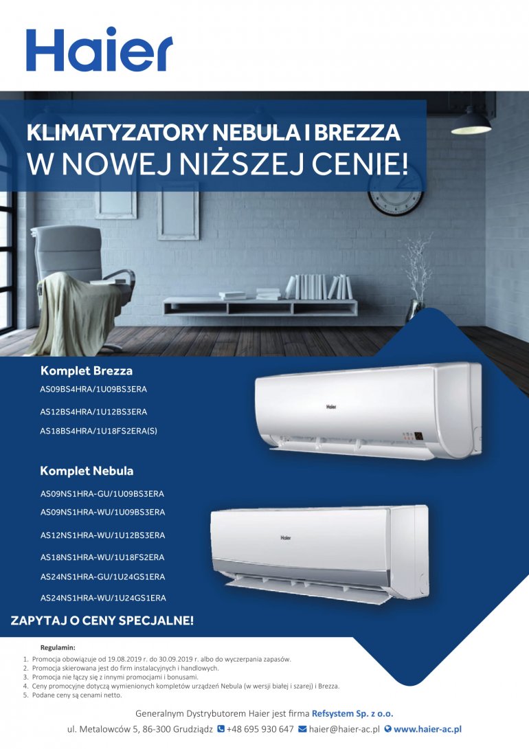 Klimatyzatory Nebula i Brezza w nowej niższej cenie | sierpień 2019 | Haier