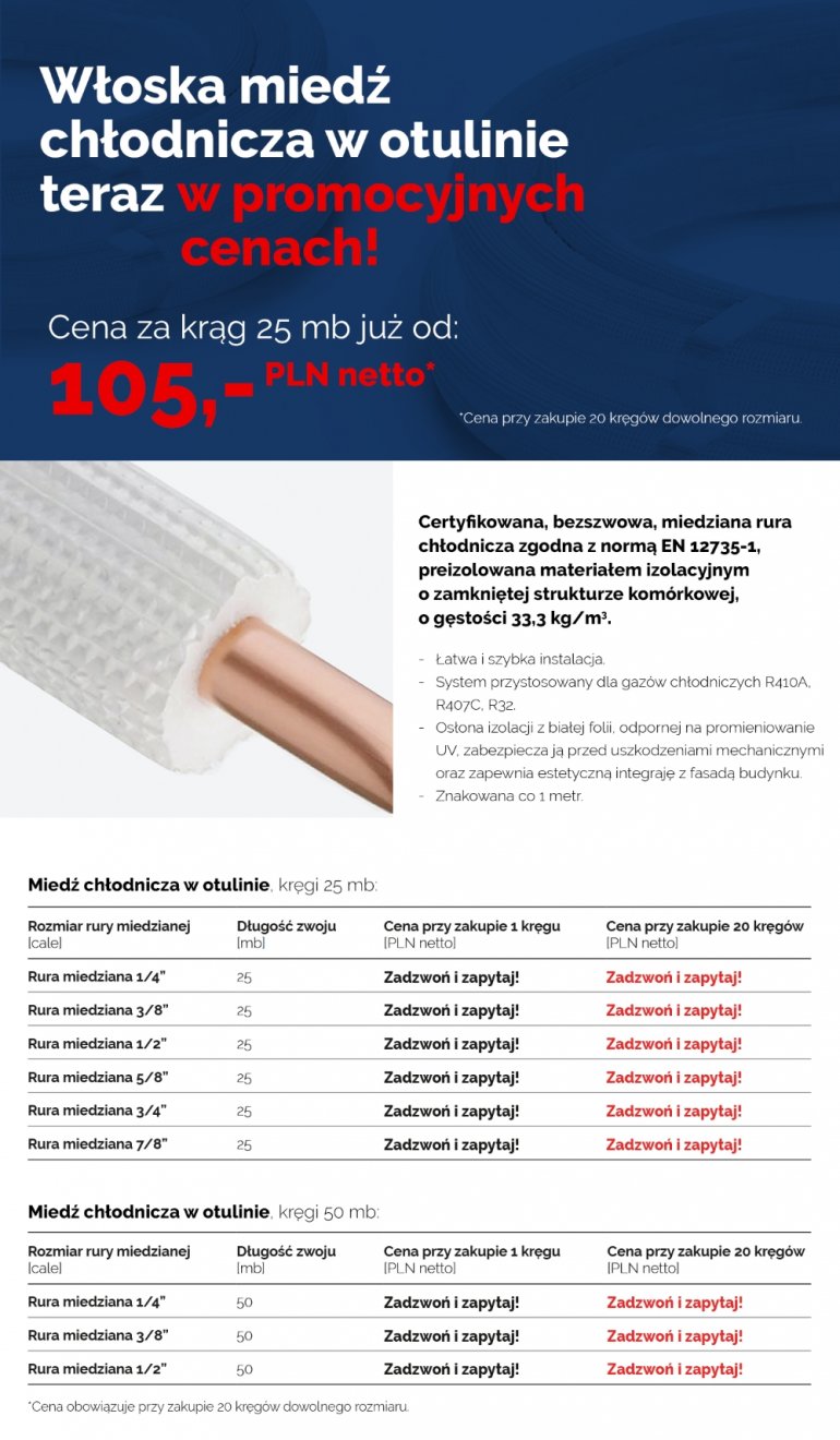 Włoska miedź chłodnicza w otulinach w promocyjnych cenach | WIENKRA