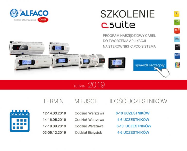 Harmonogram szkoleń c.suite CAREL 2019
