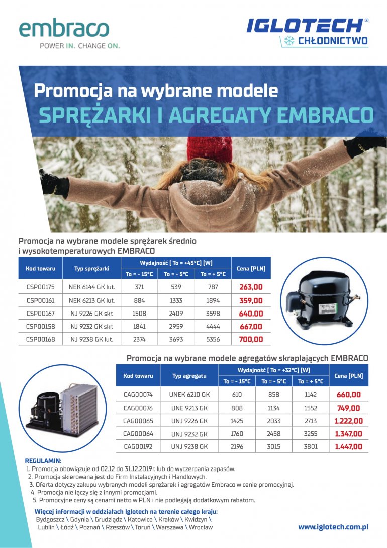 Promocja na wybrane modele sprężarek i agregatów Embraco