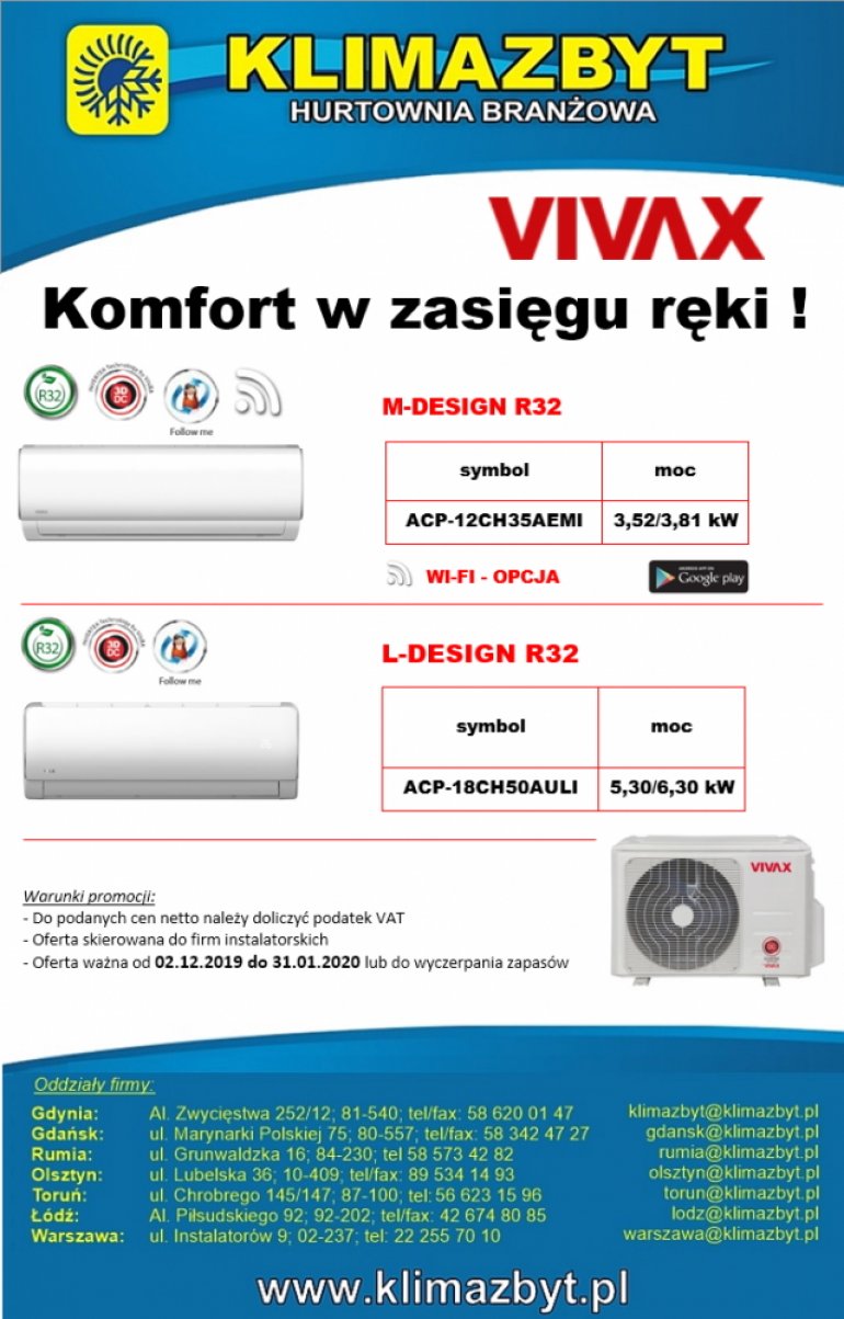 Klimatyzatory VIVAX w bardzo atrakcyjnej cenie
