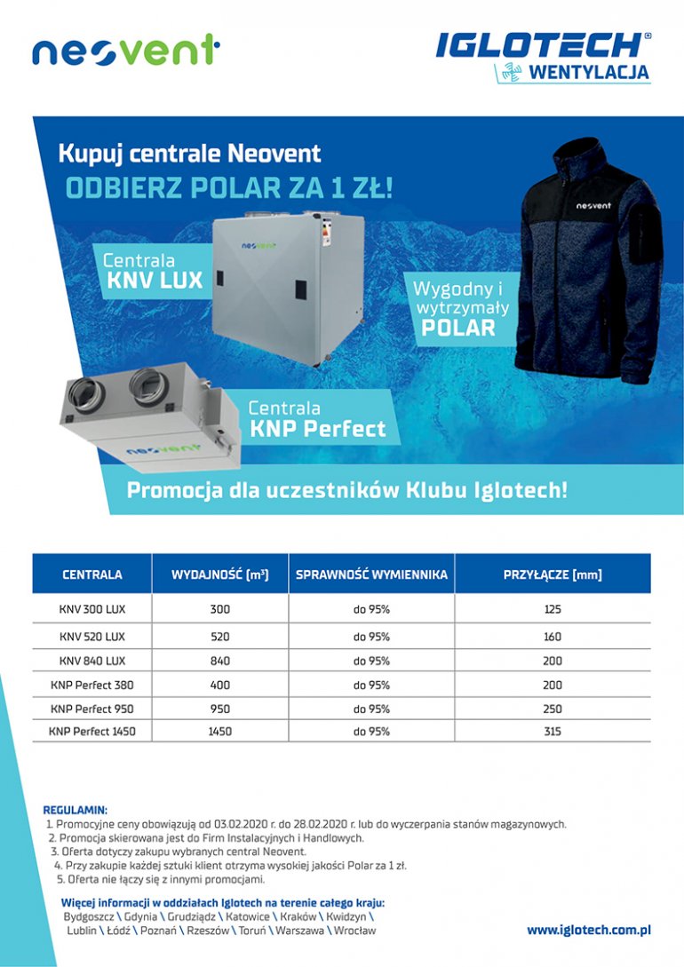 Kupuj centrale Neovent i dobierz polar za 1 zł | luty 2020 | Iglotech