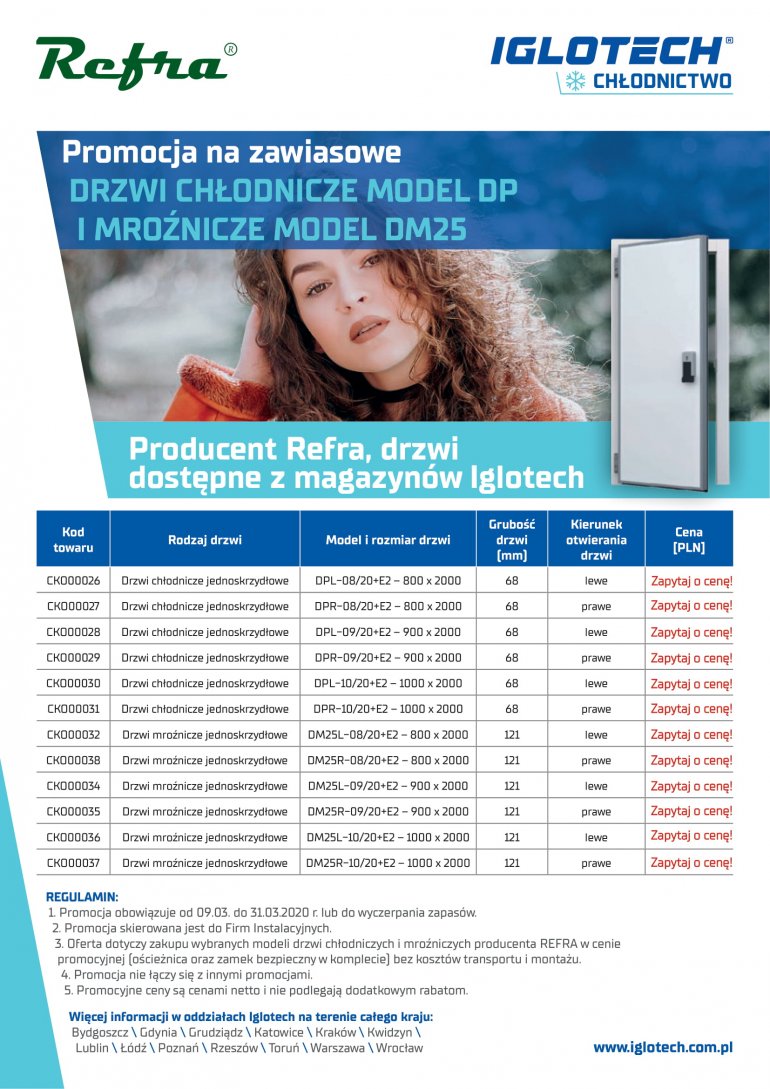 Drzwi chłodnicze i mroźnicze taniej na start! | marzec 2020 | Iglotech