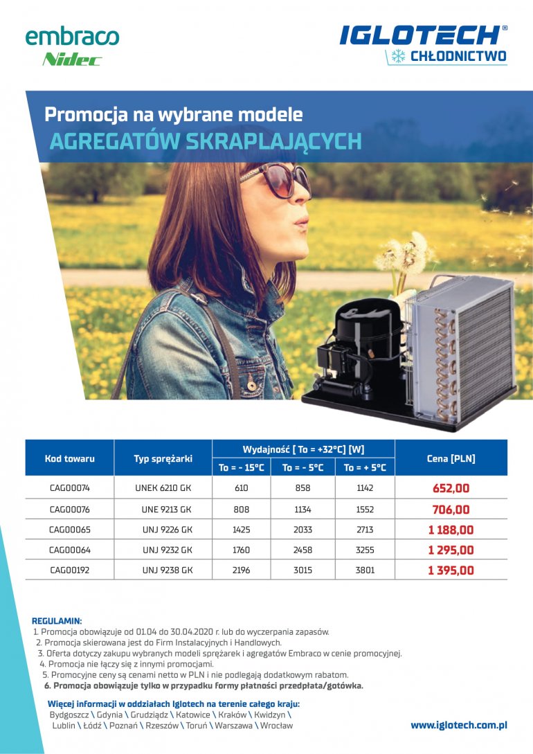 Agregaty skraplające Embraco w niższych cenach | kwiecień 2020 | Iglotech