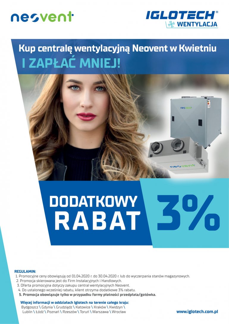 Dodatkowy rabat na centrale wentylacyjne Neovent! | kwiecień 2020 | Iglotech