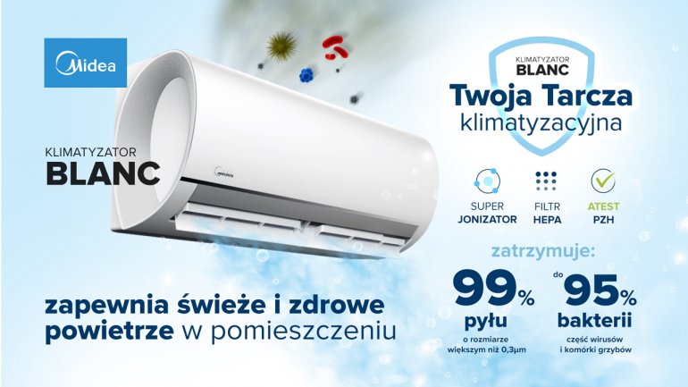 Klimatyzator BLANC Midea - jonizator i filtr HEPA w jednym urządzeniu