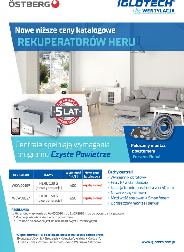Nowe niższe ceny katalogowe Rekuperatorów Heru! | maj 2020 | Iglotech