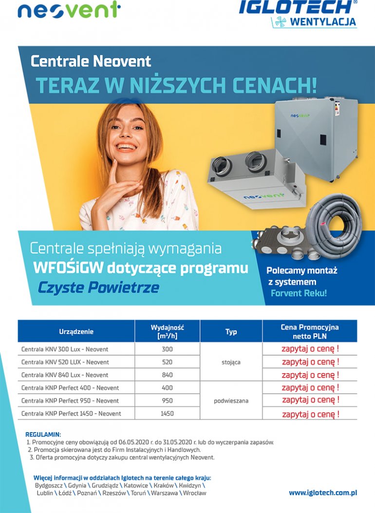 Centrale wentylacyjne Neovent teraz w niższych cenach! | maj 2020 | Iglotech