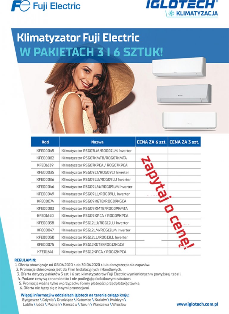 Klimatyzator Fuji Electric w pakietach 3 i 6 sztuk! | czerwiec 2020 | Iglotech